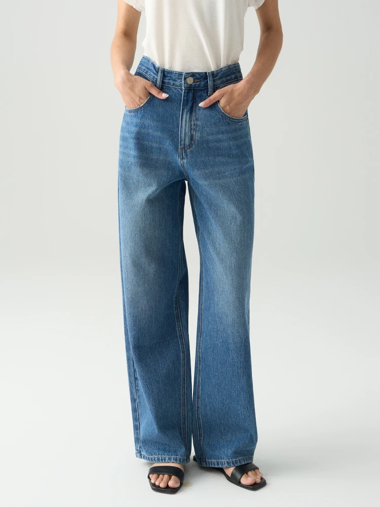 

VDH Studio женские прямые хлопковые джинсы с высокой талией на молнии повседневные длинные брюки в стиле ретро простого дизайна