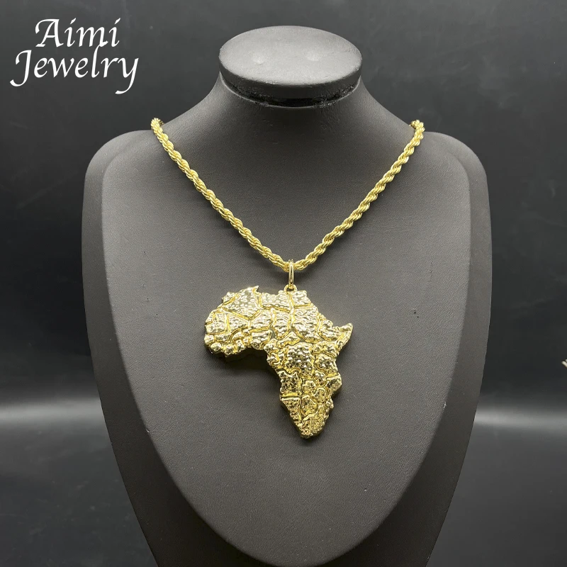 Africa Map Pendant Necklace Earrings Dubai 24K Gold Plated Jewelry Set Women Party African Nigerian Egyptian Bridal Wedding Gift