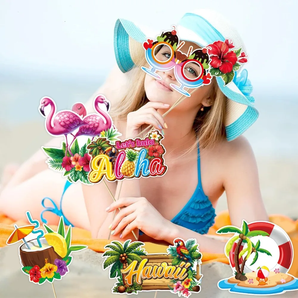 

30pcs Flowers Guitar Hawaiian Party Photo Props Watermelon Blessing Aloha Photography Decor Glasses Dress Up Costume Mask