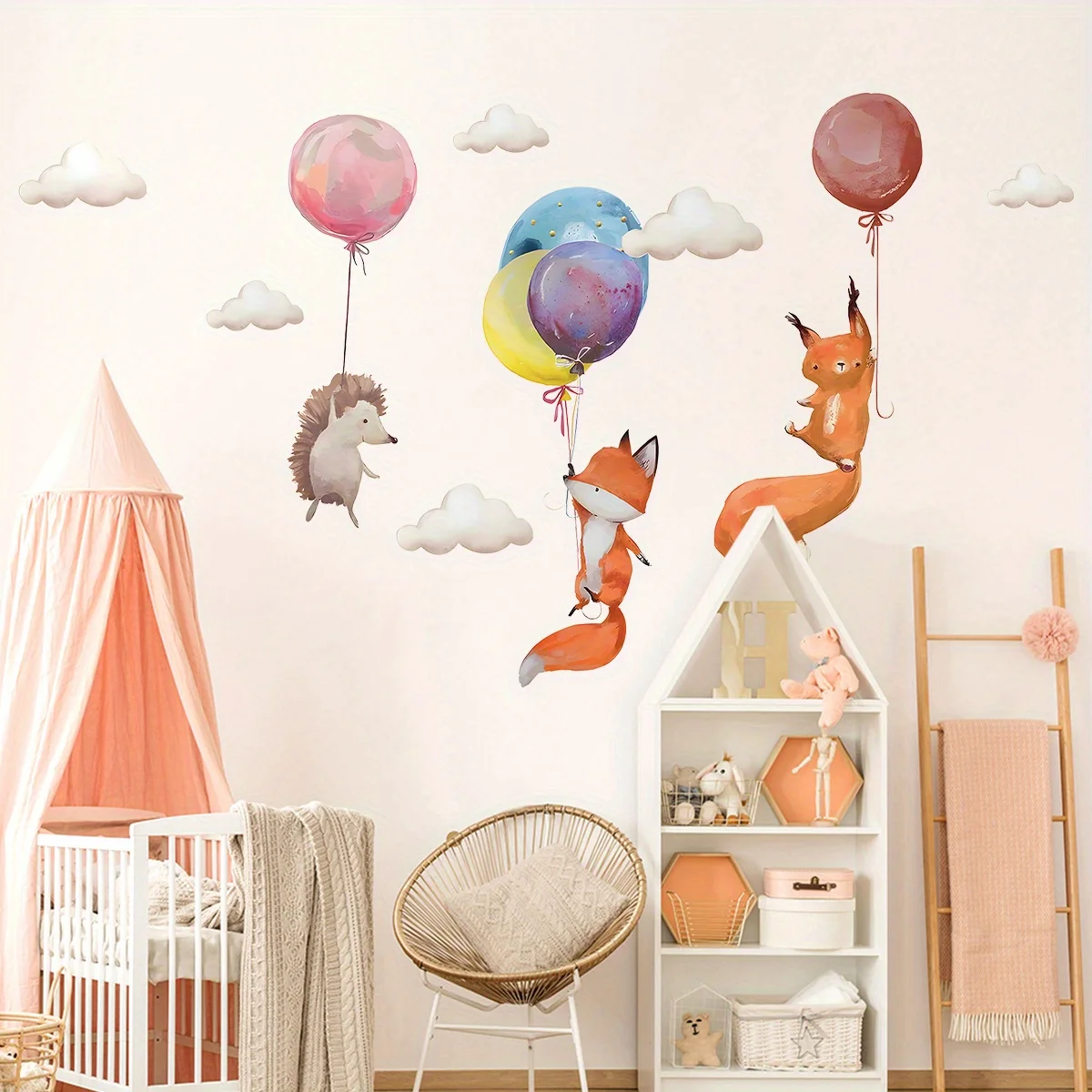 Cartoon Cute Fox Hedgehog Squirrel Balloon Forest Animal Wall Stickers for Bedroom Living Room Nursery Decoration Wall Decals