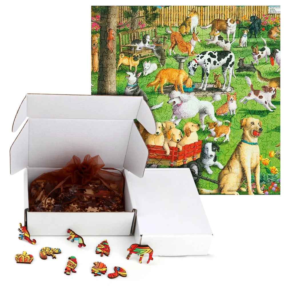 Cute Wooden Animal Jigsaw Puzzle, Farm Dog Craft, Puzzle Interativo Irregular Família, Presente para Crianças, Jogo Educativo