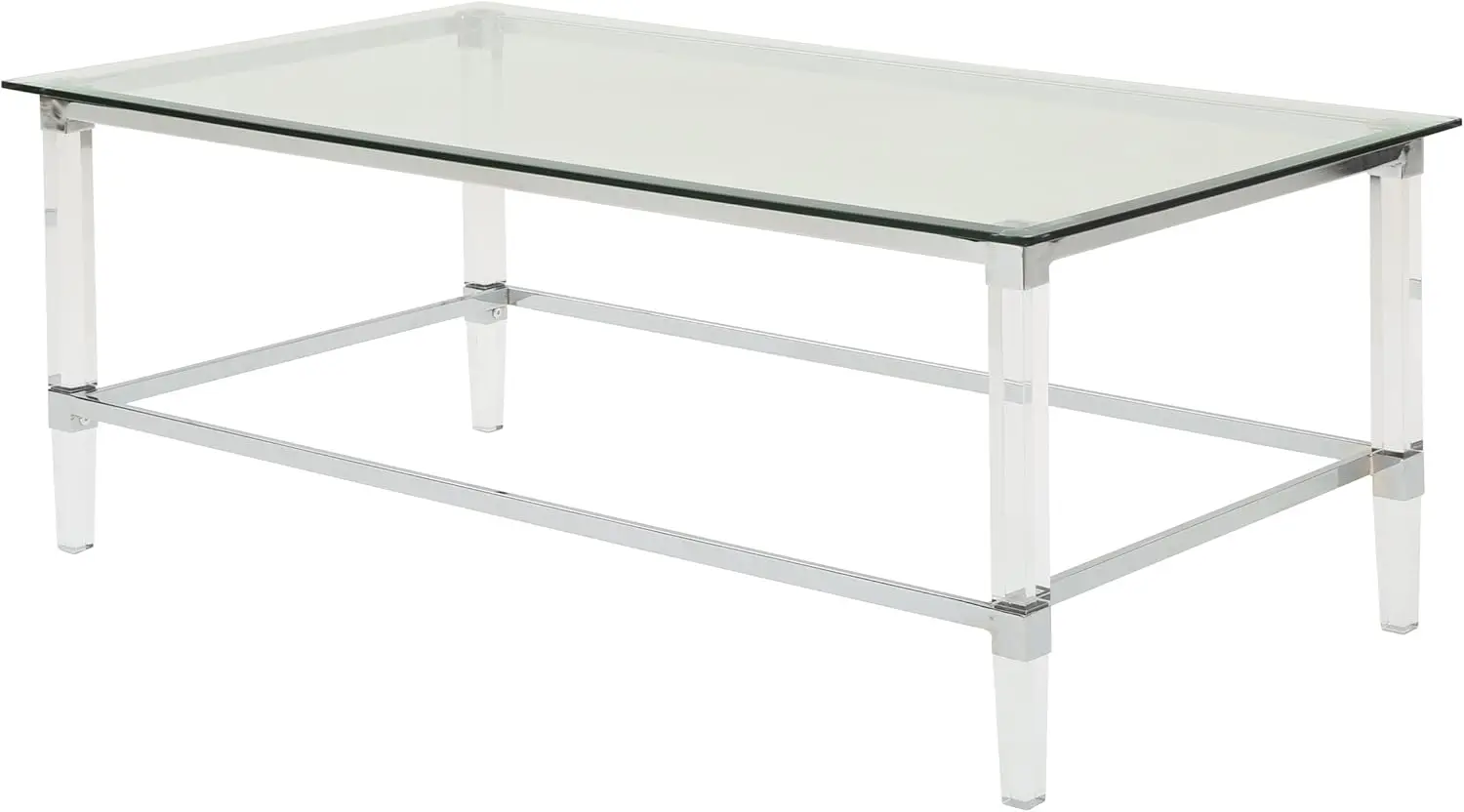 طاولة قهوة مستطيلة من الزجاج المقسى الحديث من بايلا مع لمسات أكريليك وحديد، شفافة، 26 بوصة × 48 بوصة × 18 بوصة