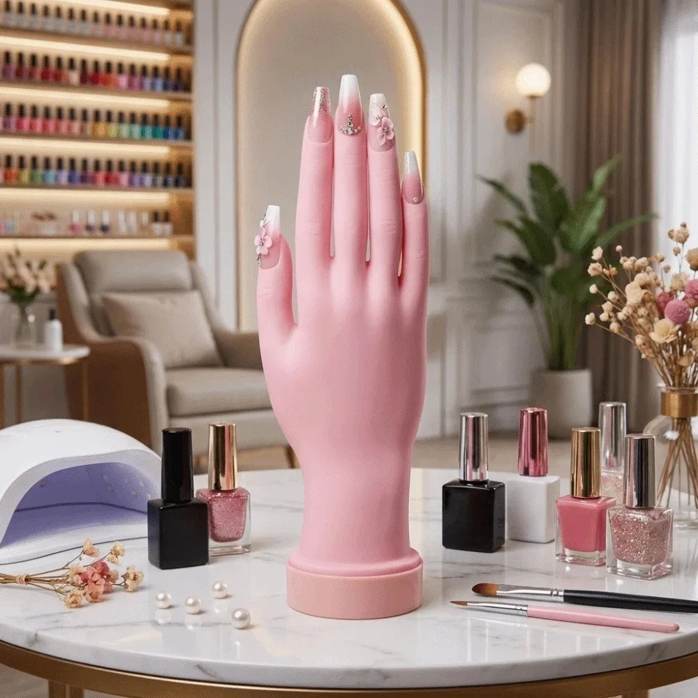Durable Flexible Nail Practice Hand Multi-joint Soft Fake Hand Silicone Nail Display Bendable Hand Model Nail Salon Tools