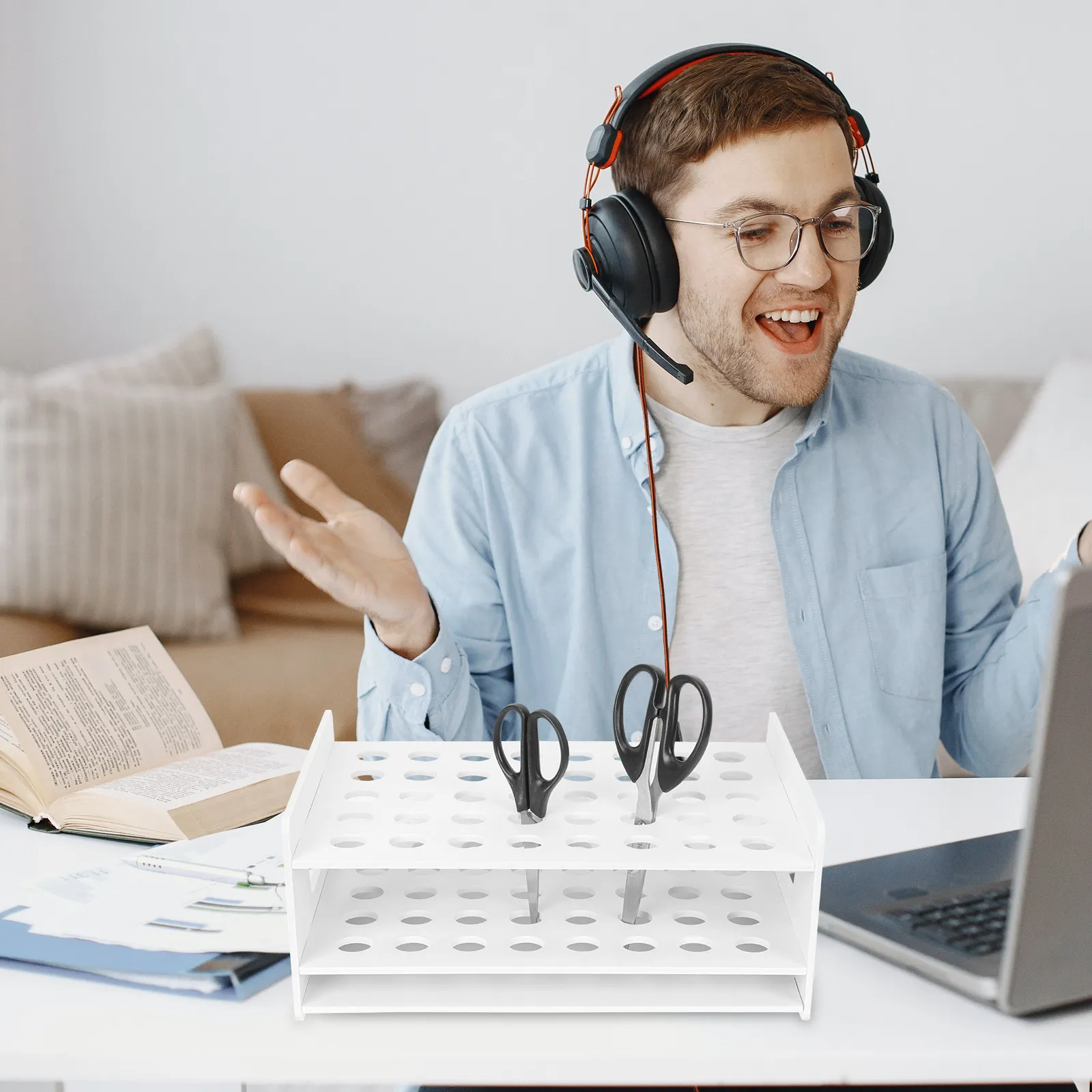 

Scissors Storage Rack Wooden Desktop Organizer for School Laboratory Home Office Art Supplies Test Tube Holder Craft Scissor