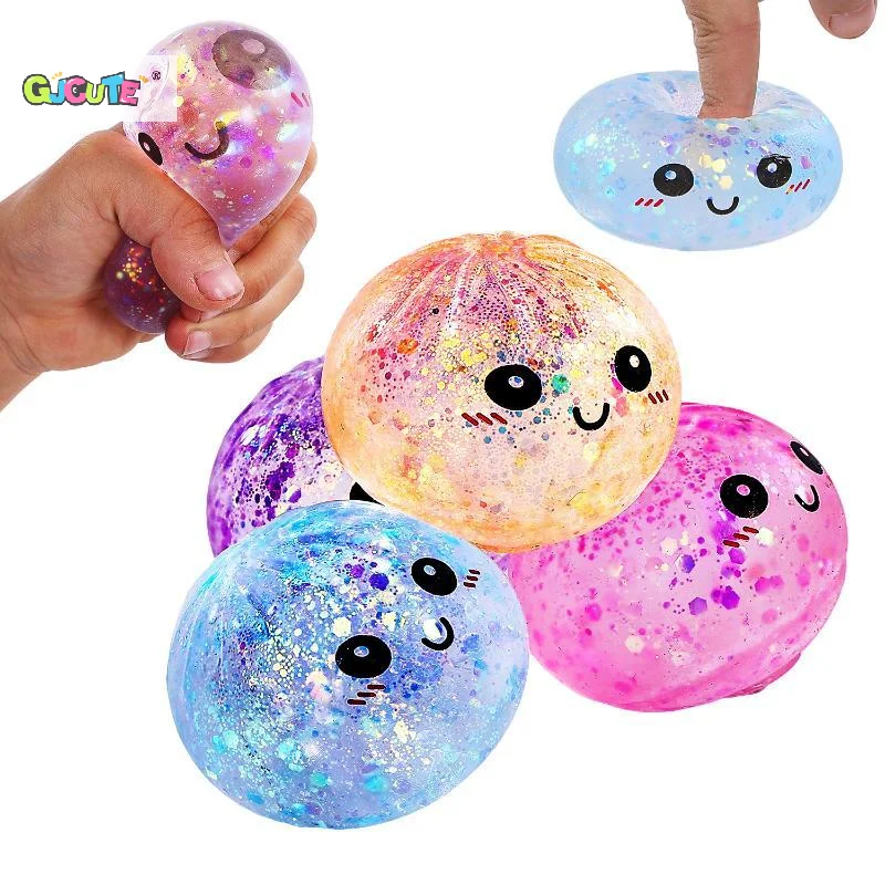 

Glitter Bun Sensory Squeeze Balls With Cute Cartoon Smiling Face Dumpling Toy For Stress Relief Birthday Gifts
