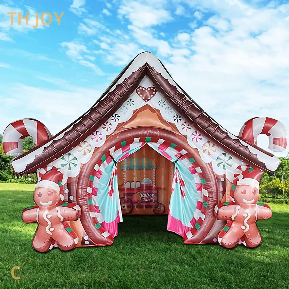 fast air ship to door,customized inflatable Santa grotto, outdoor decoration blow up Gingerbread Christmas house cabin house