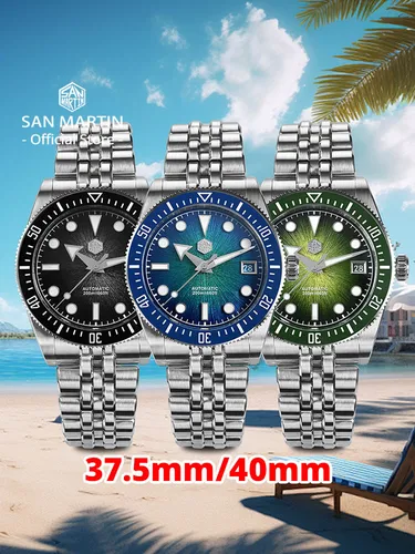 Imagen 2 del producto Reloj de buceo para hombre San Martin de 37,5mm y 40mm, Miyota 9015, esfera esmaltada, reloj de pulsera mecánico automático de lujo, resistente al agua 200m SN0148