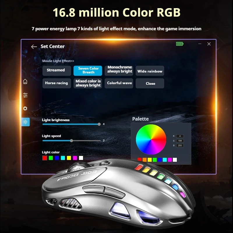 Az57 Wireless Mouse Three Mode Rgb Light Effects Compatible Multiple Systems Ergonomic Feel Smooth Long-Lasting Battery Mouse