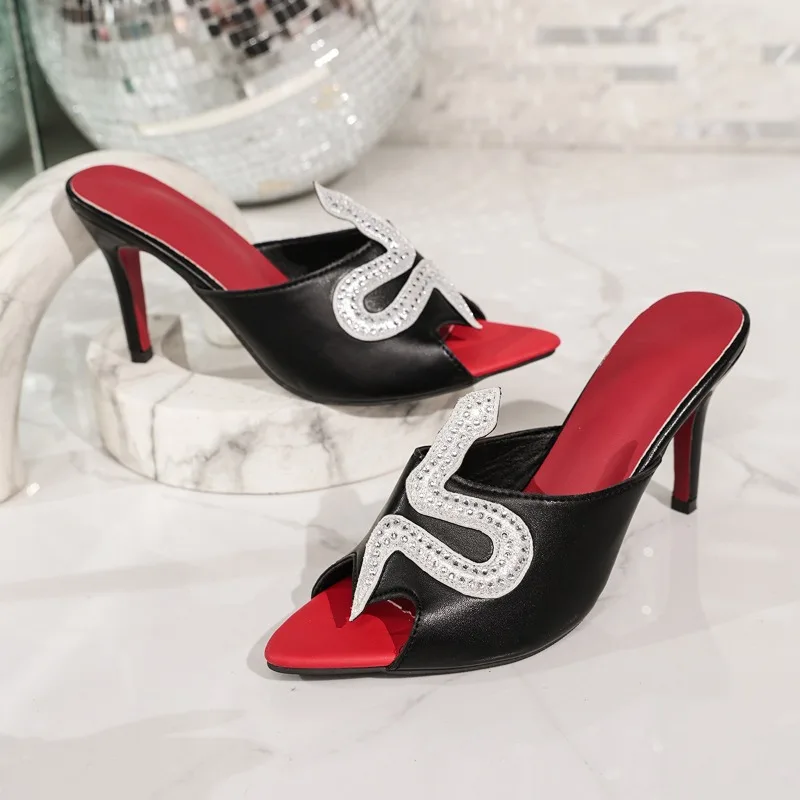 2026 Summer New Bright Diamond Decorated Statement Fashion Stiletto Slippers