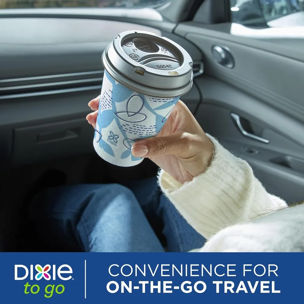 

12 oz Disposable Insulated Paper Coffee Cups With Lids 14 Count Hot and Cold Beverage Travel To Go Cups for Takeaway