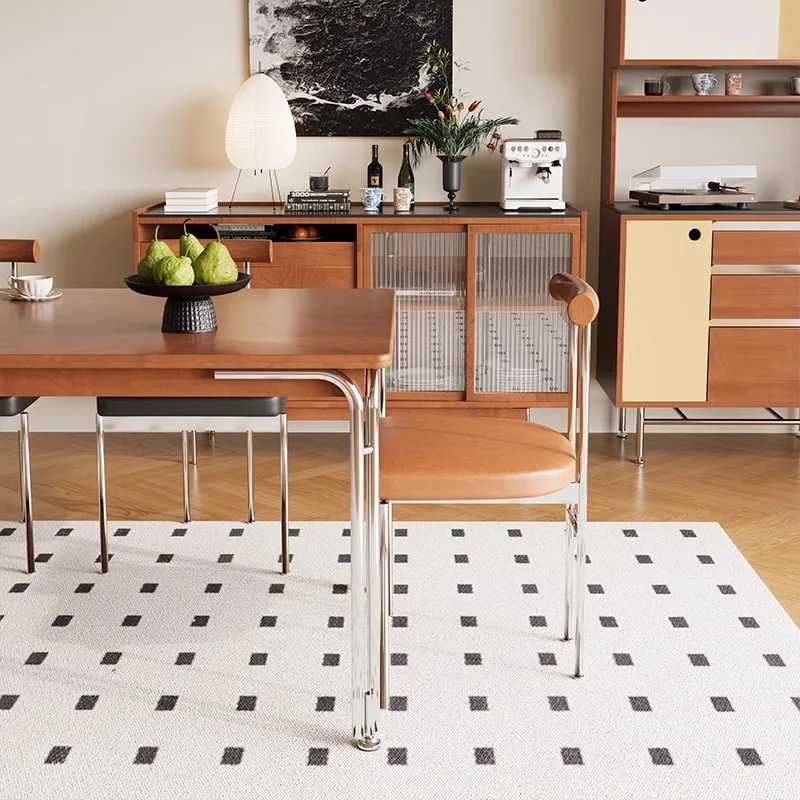 Light luxury simple small apartment household stainless steel study table log dining table