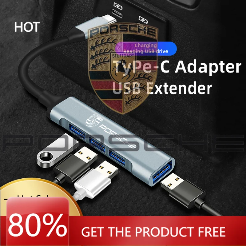 

USB-хаб на 4 порта для Porsche Cayenne, Macan, Panamera, 918, 911, высокоскоростной, Type-C, мульти-сплиттер, адаптер, аксессуары для Porsche C