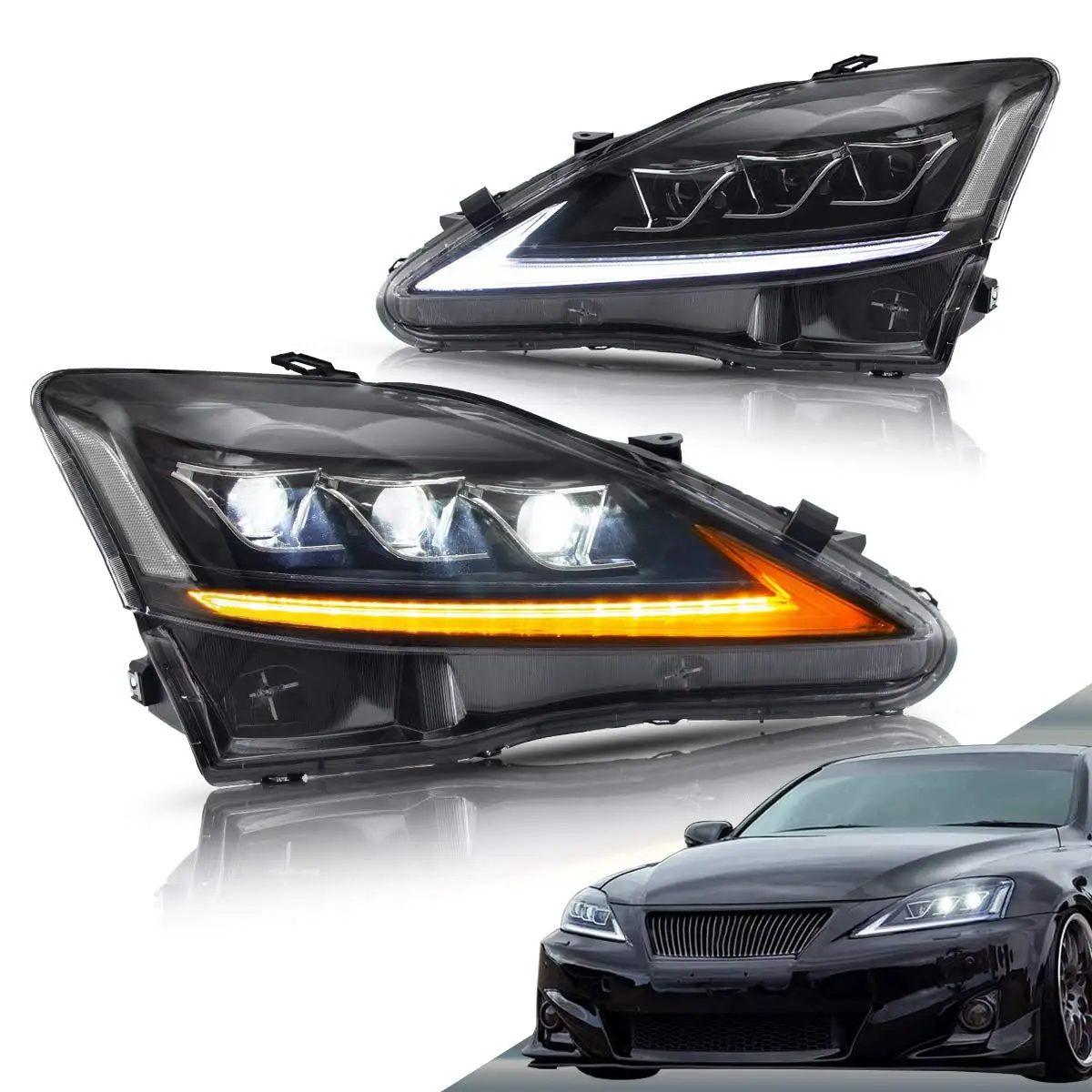 Front Lamps with Sequential Turn Signal Full LED Headlights for IS250 IS350 ISF IS 220d 2006 -2012custom