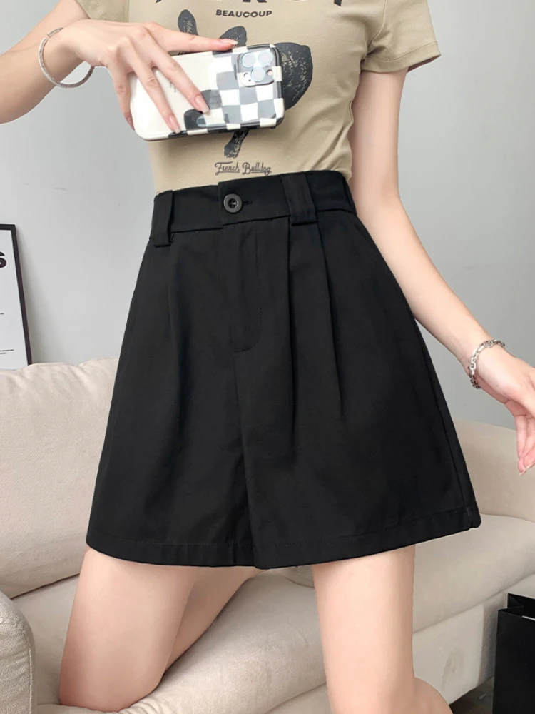 Summer Khaki Shorts Loose Fashion High Waist Tooling Shorts Women's Classics Versatile Black Casual Straight Women's Shorts