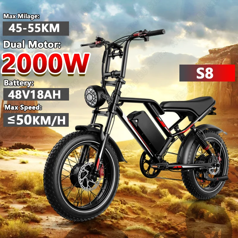 

Electric Bicycle 2000W Dual Motor 48V18AH Battery E Bike Hydraulic Disc Brake 20-inch Tire LCD Display System City Electric Bike