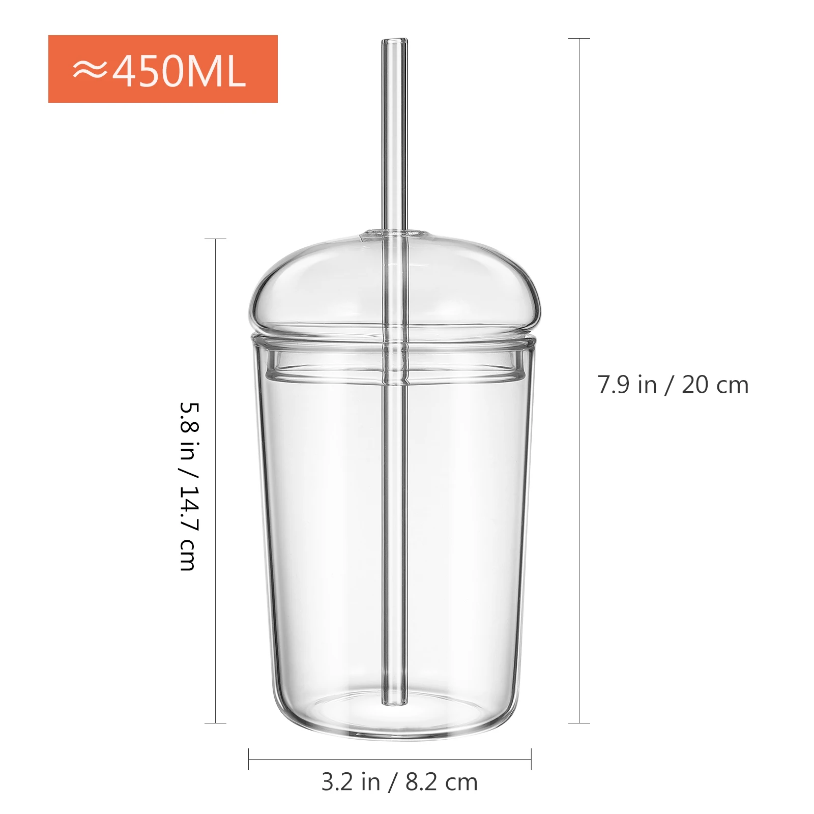 Glass Straw Cup with Lid Straw Drinking Glasses portable Household Iced Coffee Beverage Clear Cup for Home Office Bar Drink