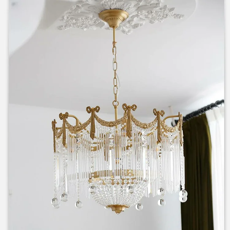 French retro all-copper crystal lamp American European luxury atmospheric villa living room dining room bedroom chandelier