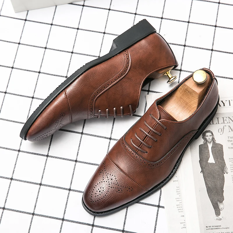 

Italian Shoes Black Brown Oxford Shoes For Men Formal Leather Shoes Pointed Toe Men Dress Shoes Lace Up Classic Business Shoes