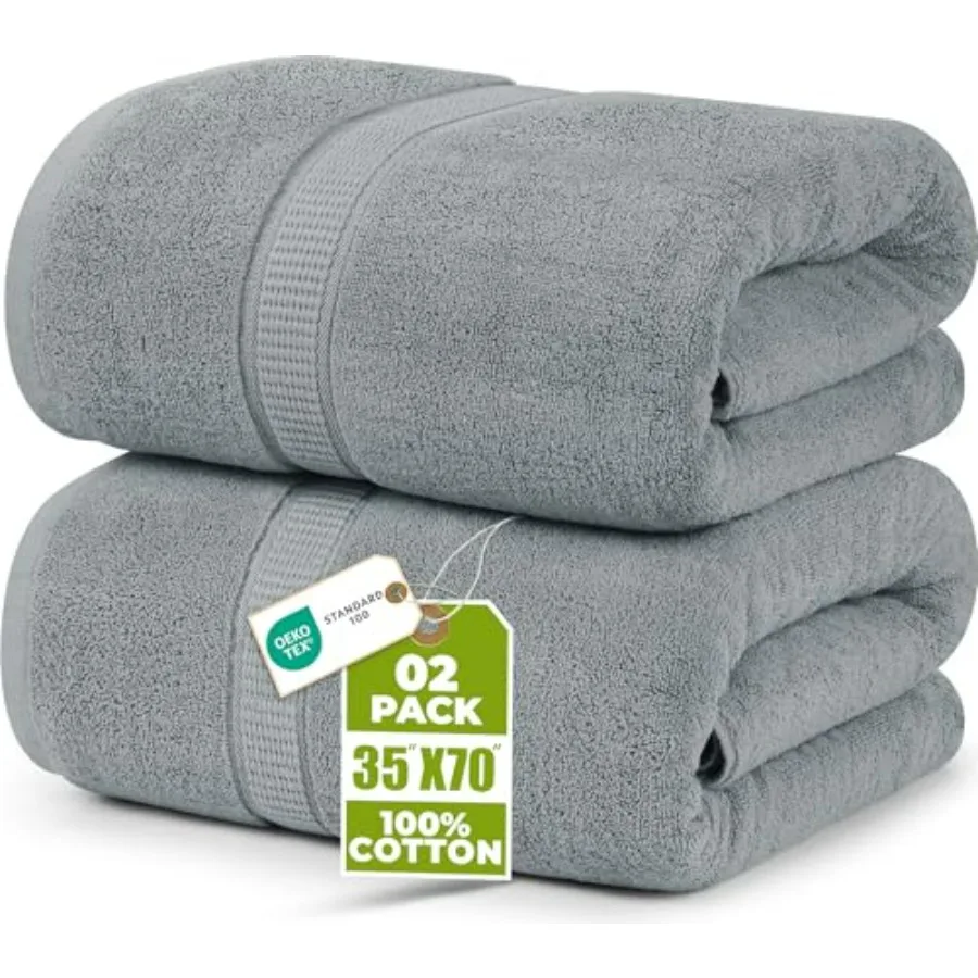 Luxurious Jumbo Bath Sheet 2 Piece for Home Spa Use, 100 Ring Spun Cotton, Cool Grey, 600 GSM Highly Absorbent Quick Dry Super