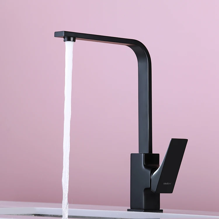 Custom Idealex Modern Black Square Flat Tube Kitchen Faucet Single Handle With Ceramic Valve For Kitchen Sink Available For Whol