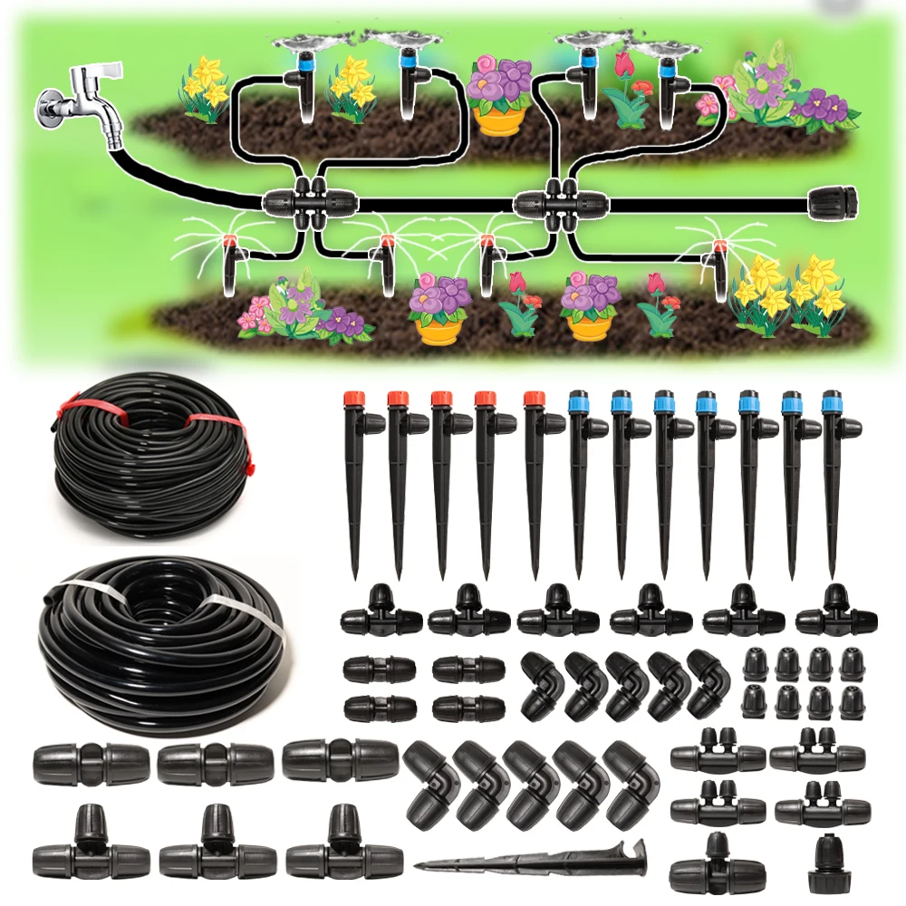 

30M Drip Irrigation System Kit with Watering Kit Locked Fittings 360 Degree Micro Drip Sprayer Automatic Irrigation Equipment