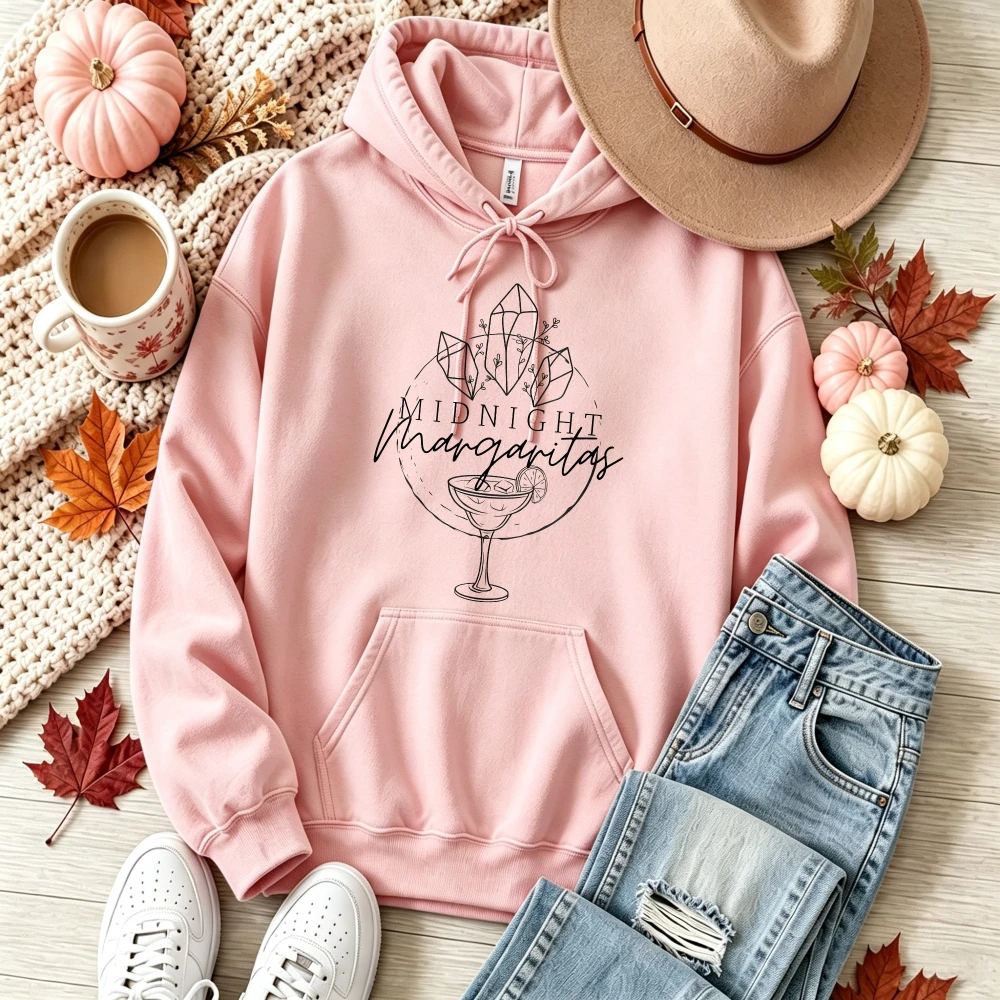 Midnight Margaritas Crystal Cocktail Glass Pullover Witchy Crystal Magic Margarita Drink Print Casual Mystical Party Warm Tops