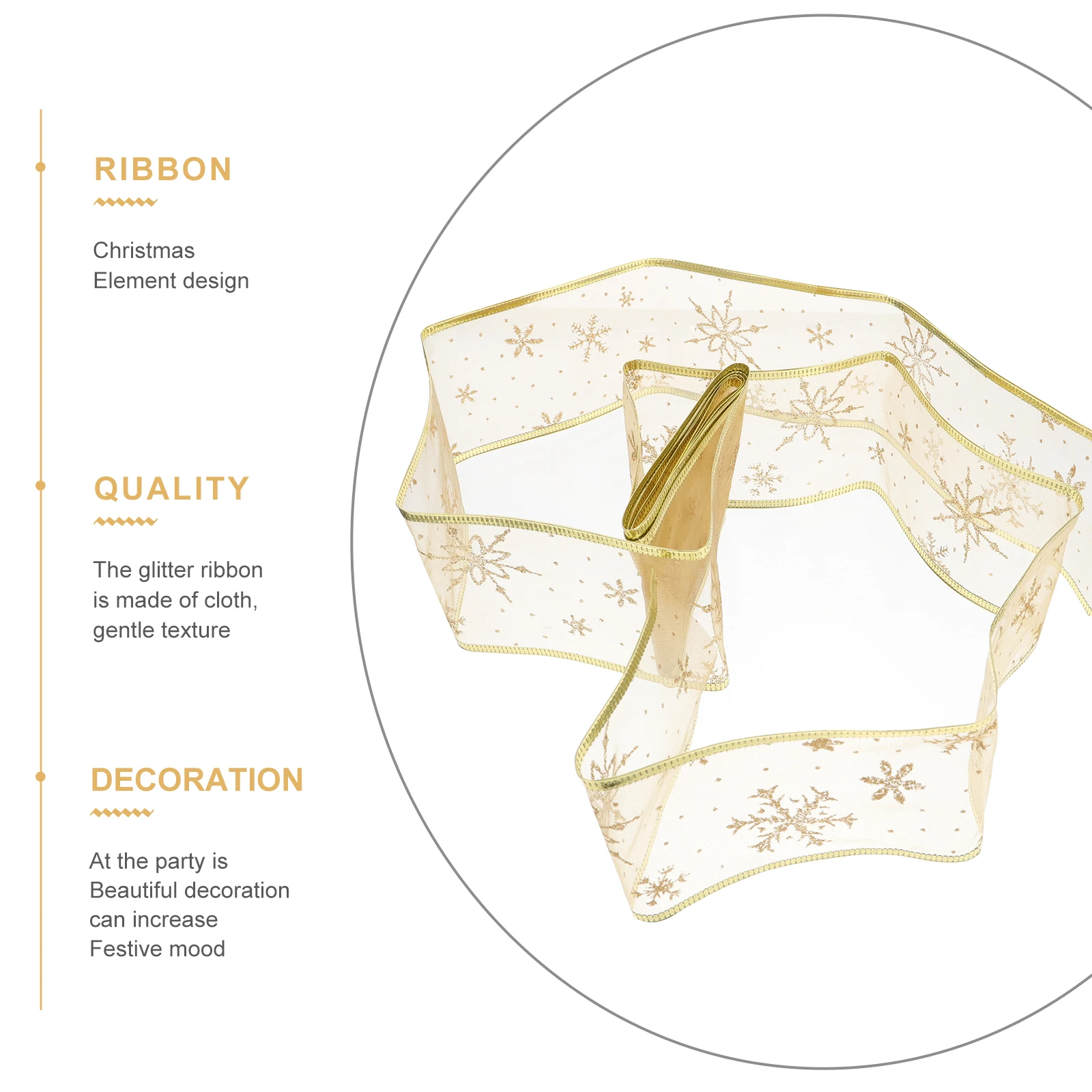 

2 Pcs Christmas Ribbons Gold Fan Band Winter Snowflake Flash Wrapping Golden Snowflakes