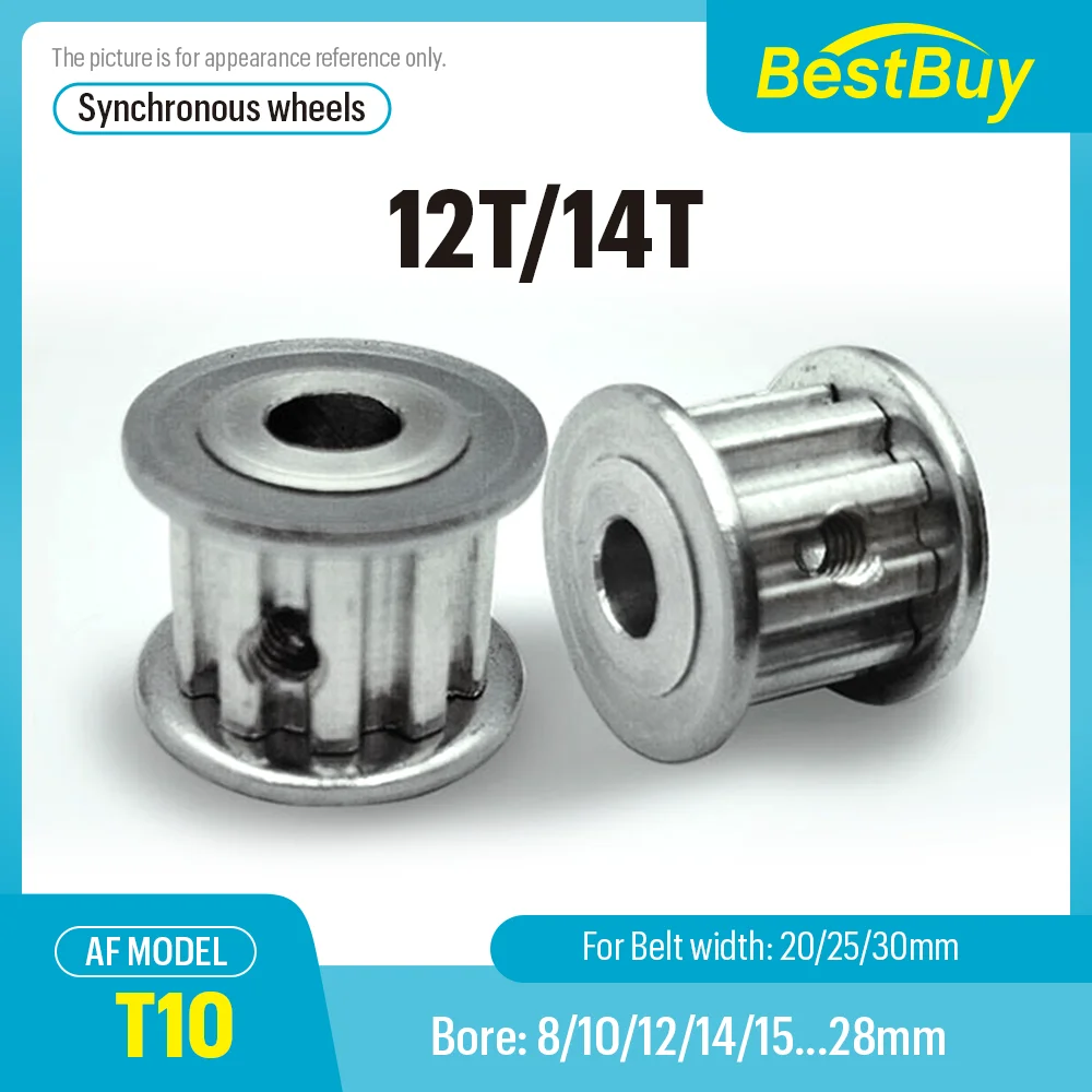 T10 AF Timing Pulley Aluminum Alloy 12T 14T Synchronous Wheel Belt Width 20/25/30mm Bore 8mm-28mm Teeth Pitch 10mm
