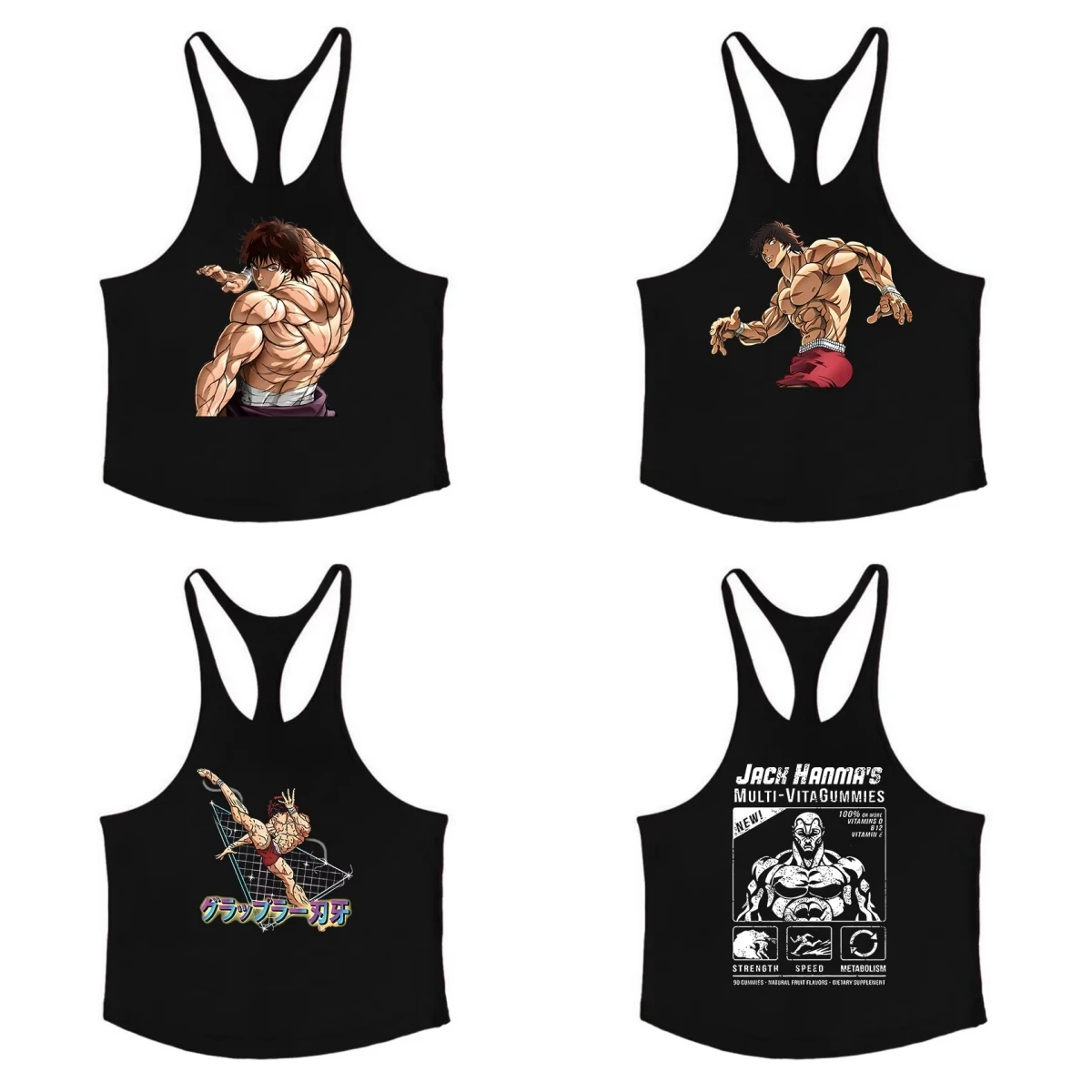 Camiseta sin mangas con estampado de Anime Baki para hombre, camiseta sin mangas con tirantes en Y, culturismo, gimnasio, entrenamiento, camiseta interior deportiva activa
