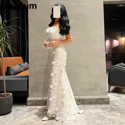 Jirocum Elegant White Prom Dress Women Strapless Floral Saudi Party Evening Gowns Ankle Length Special Occasion Gown customized