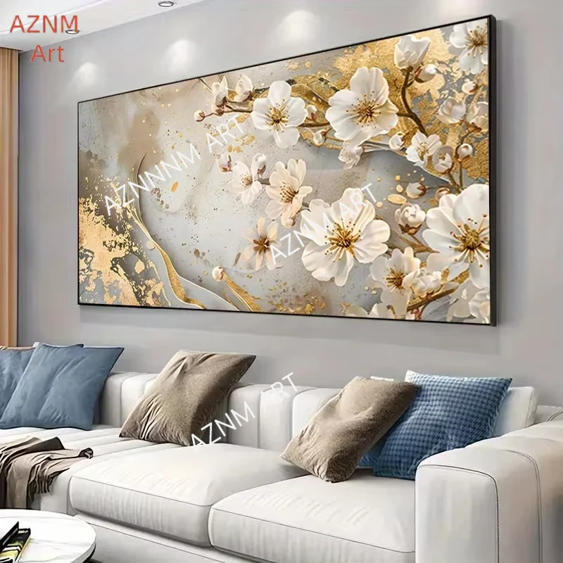 1 Stück, modernes Leinwandbild mit goldenem Blumenmuster für das Wohnzimmer, modernes Leinwandposter für Schlafzimmer und Wohnzimmer.