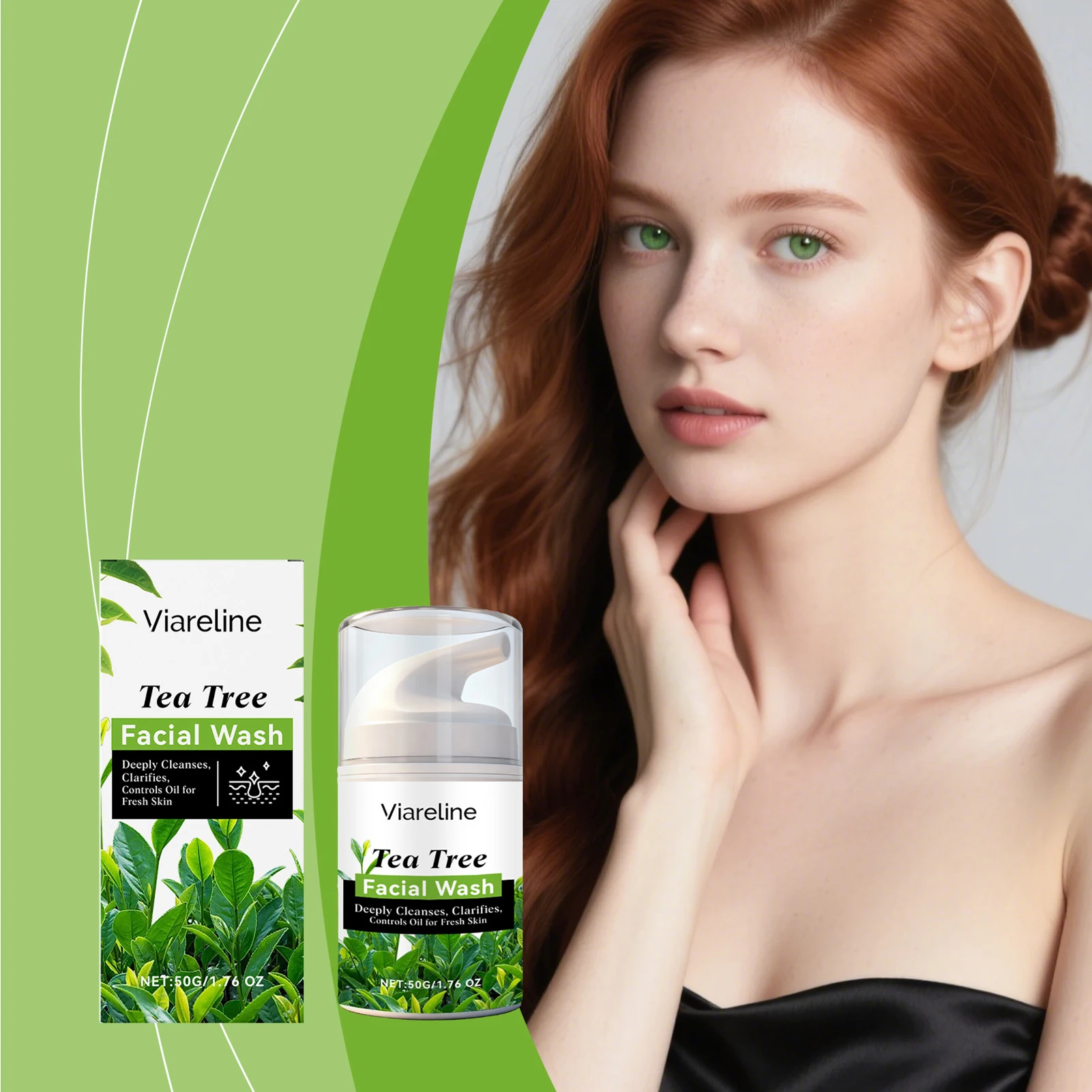 50g Tea-Tree Oil Facial Cleanser,Deep Cleansing Tea-Tree Foaming Cleanser,Natural Extract Facial Wash For Clear Skin Skincare