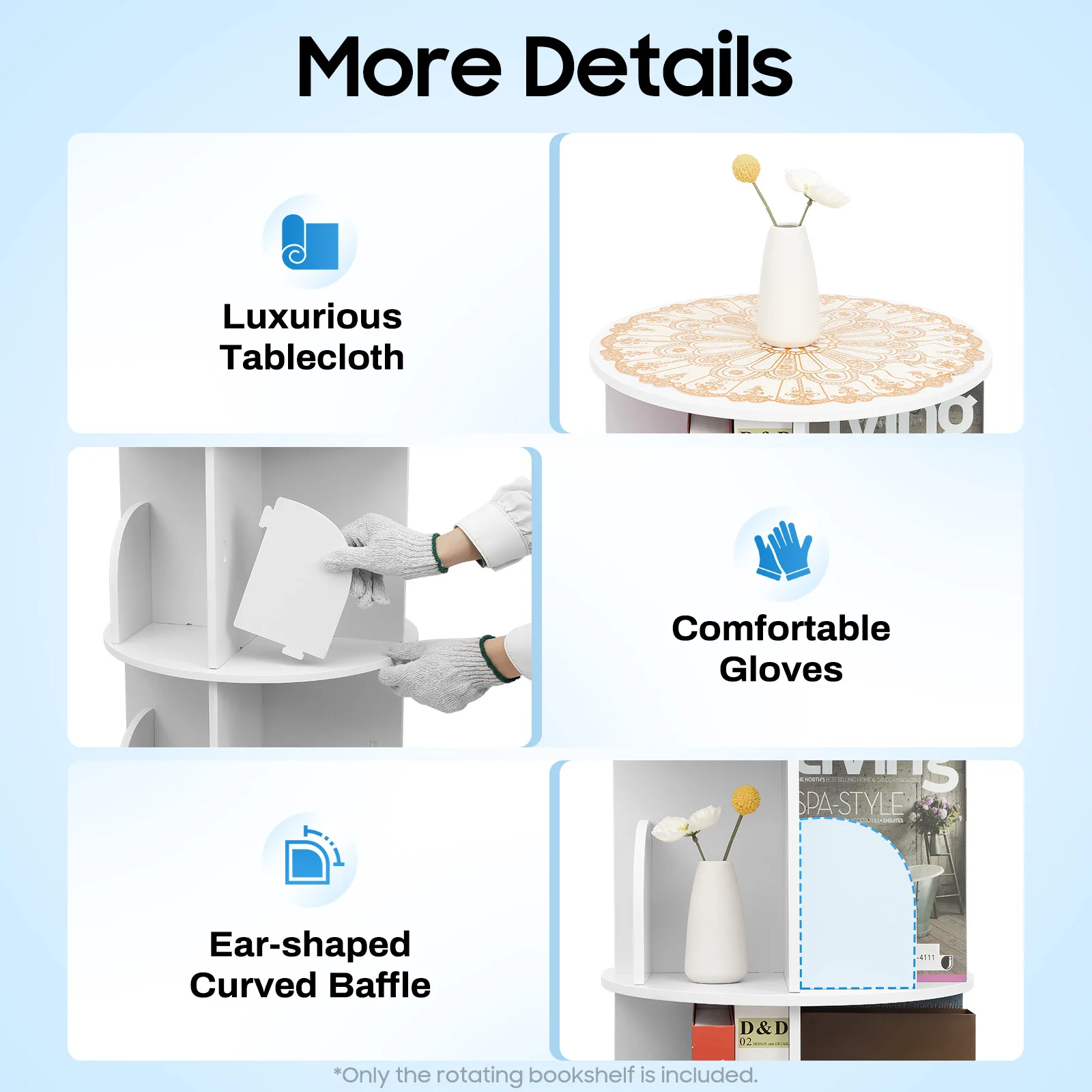 4-уровневая вращающаяся книжная полка, несущая способность 132,3 фунта, регулируемая конструкция для спальни, гостиной, детского кабинета, игровой комнаты, офиса