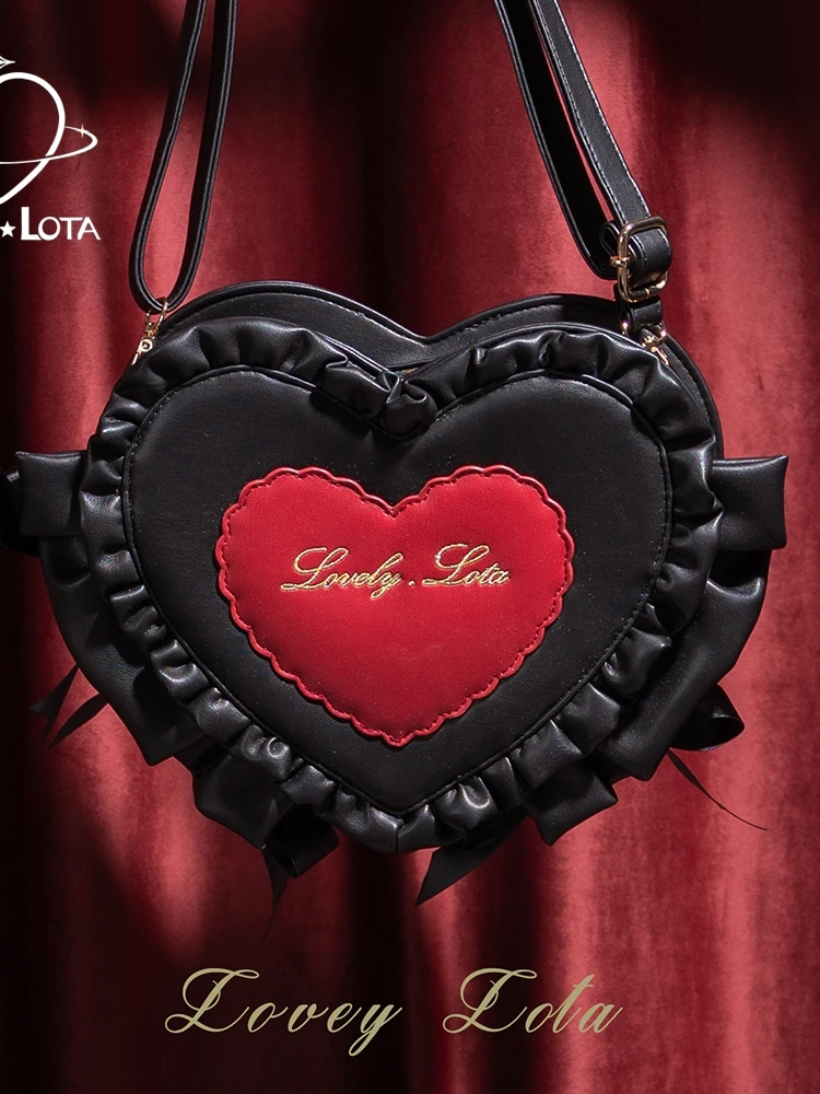 Original Japanese Style Subculture Sweet Soft Girl PU Heart Casual HandBag Ruffles Bow Elegant Lolita Backpack Women Kawaii Bags