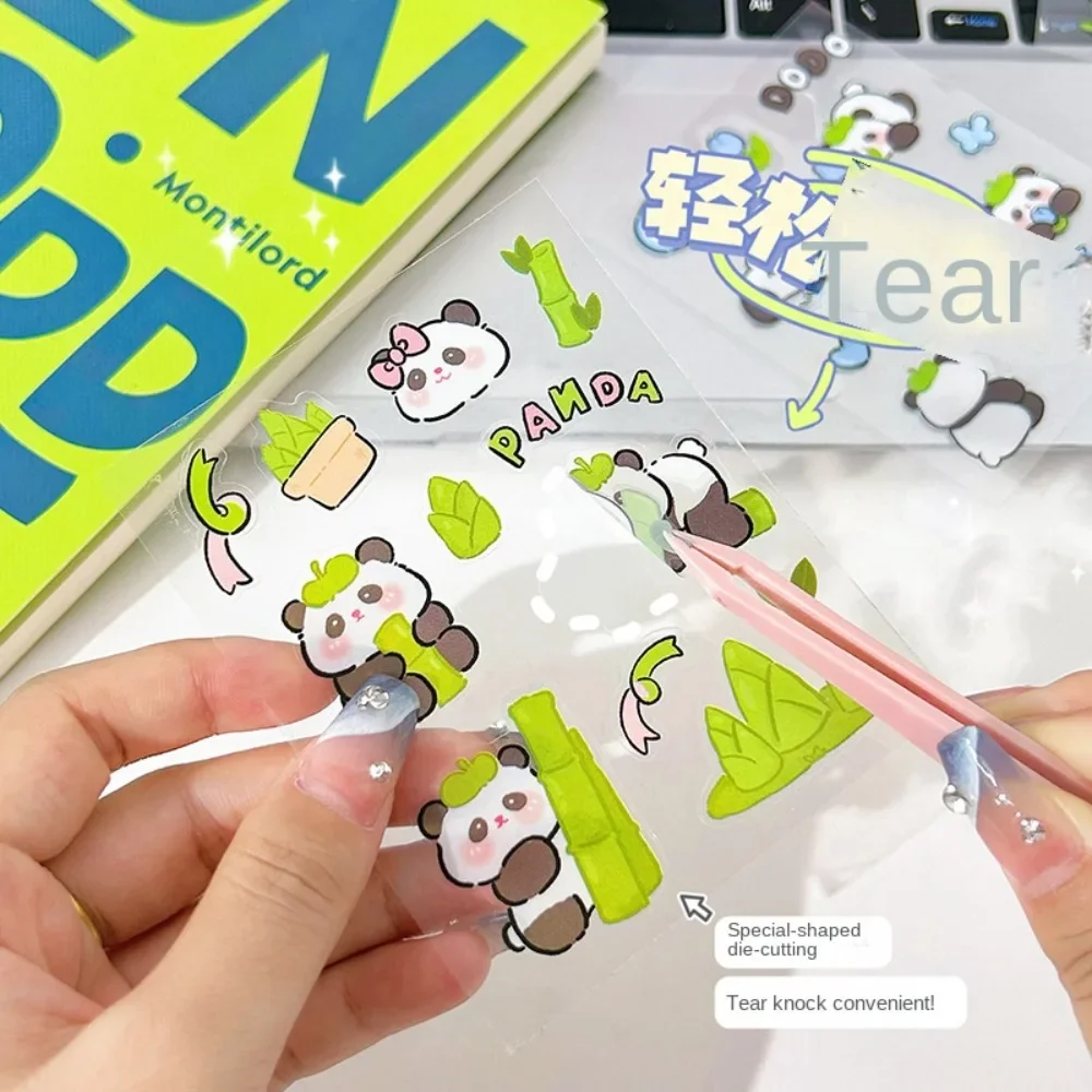 Waterproof Panda Stickers Reusable Self-Adhesive Cartoon Panda PET Stickers Creative PET Panda Animal Graffiti Sticker