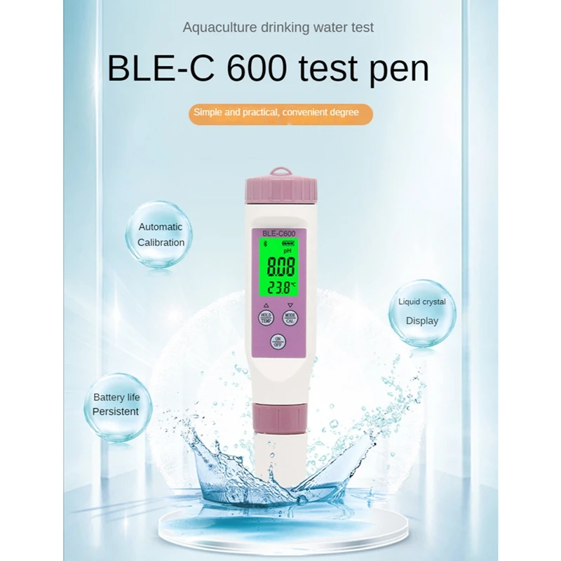 1 Piece Bluetooth C600 Seven-In-One Ph/Tds/Ec/Temperature/Salinity/Orp Seawater Specific Gravity Water Quality Pen ABS PH Meter