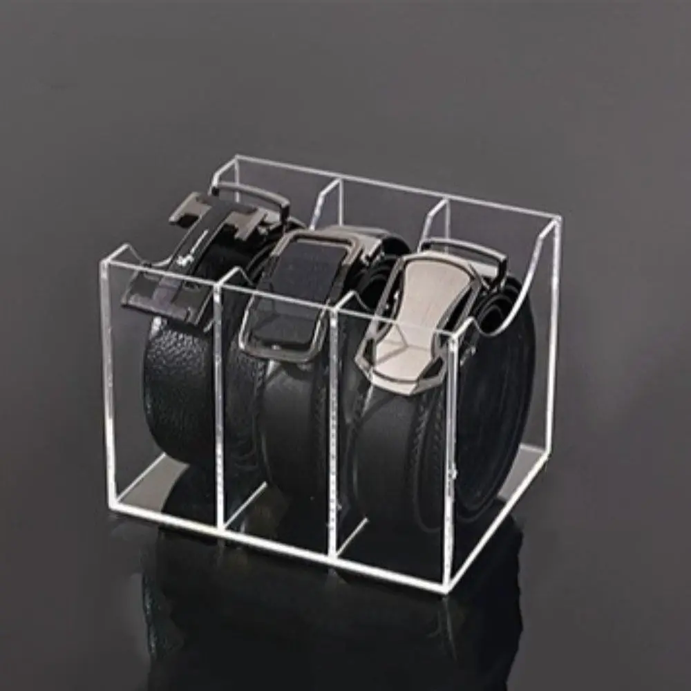 

Sturdy 3 Grids Belt Storage Box Clear Acrylic Bow Tie Display Case Desktop Organizer Gift Watches Holder Home