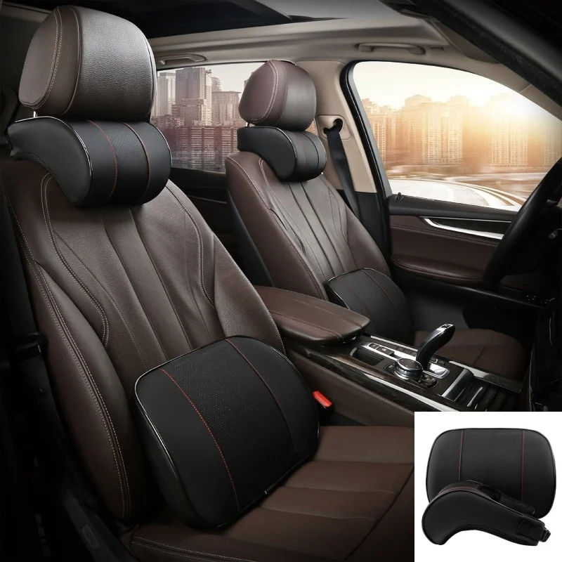 

Car Neck Pillow PU Headrest Neck Rest Seat Cushion Pad For Auto Interior Accessory Artificial Leather Memory Foam Pillows