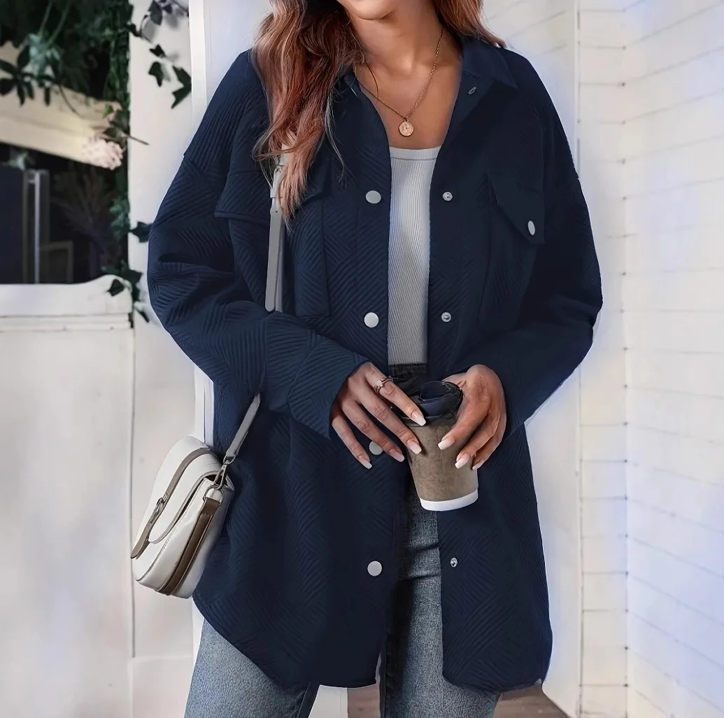 

Female temperament commuting solid color shirtversatile for daily useworkplacespring and autumn loose fit shirt