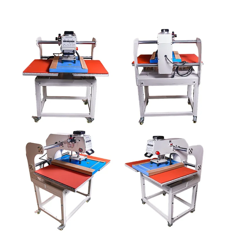 آلة نقل الحرارة الهوائية ذات المحطة المزدوجة آلة الضغط شبه الأوتوماتيكية على تي شيرت الملابس