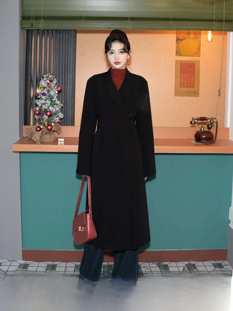 

Chend Bla Long Coat Women's Sle Hong Kong Retro High-End Feelings Floral Print Winter Outerwear Commute Sle Long Sves
