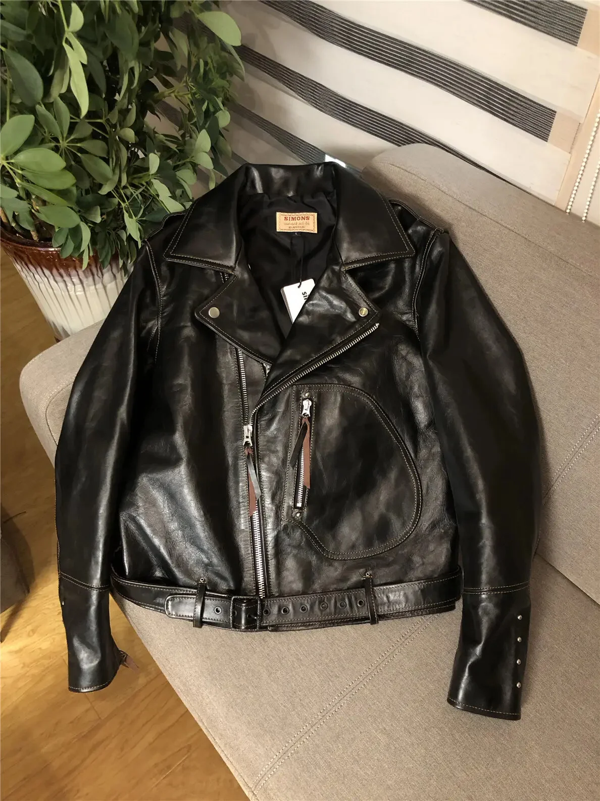 shipping.Men YR!Free Classic Brand Luxury motor Rider leather jacket.Simons quality Poland horsehide D-Pocket coat.Short Cool