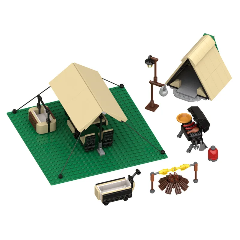 Camping, Picnic, Barbecue Rack, Camp Lamp, Tent, Campfire, Chicken Rolls Table, Assembled Vuilding Blocks, Compatible With Lego