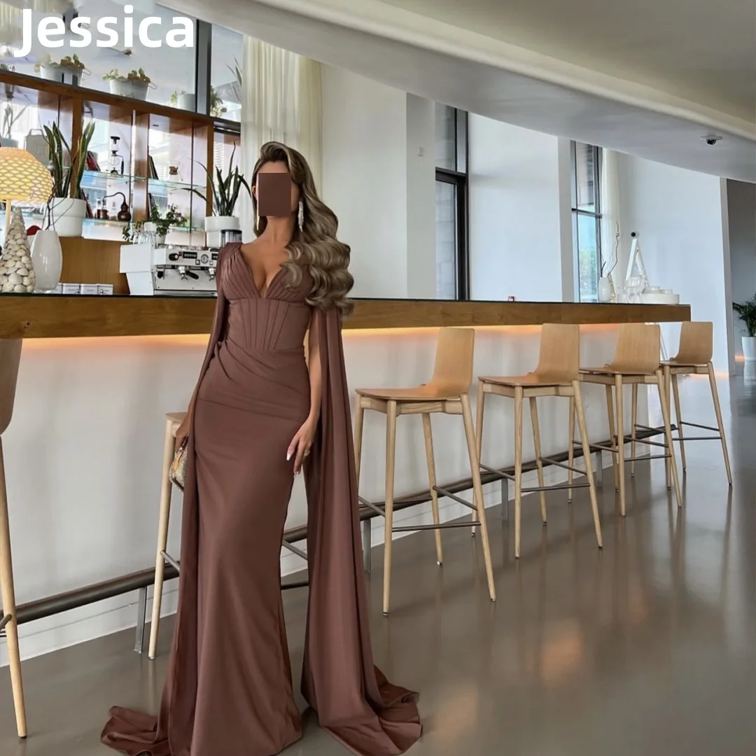 Jessica Brown Prom Dress Mermaid Cloak Dubai Saudi Arabia Evening Dress فساتين السهرة Formal Occasions Wedding Party Dress