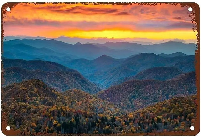 Blue Ridge Parkway Mountains North Carolina Landscape Vintage Metal Plaque Hanging Artwork Poster Retro Metal Tin Sign Wall sign