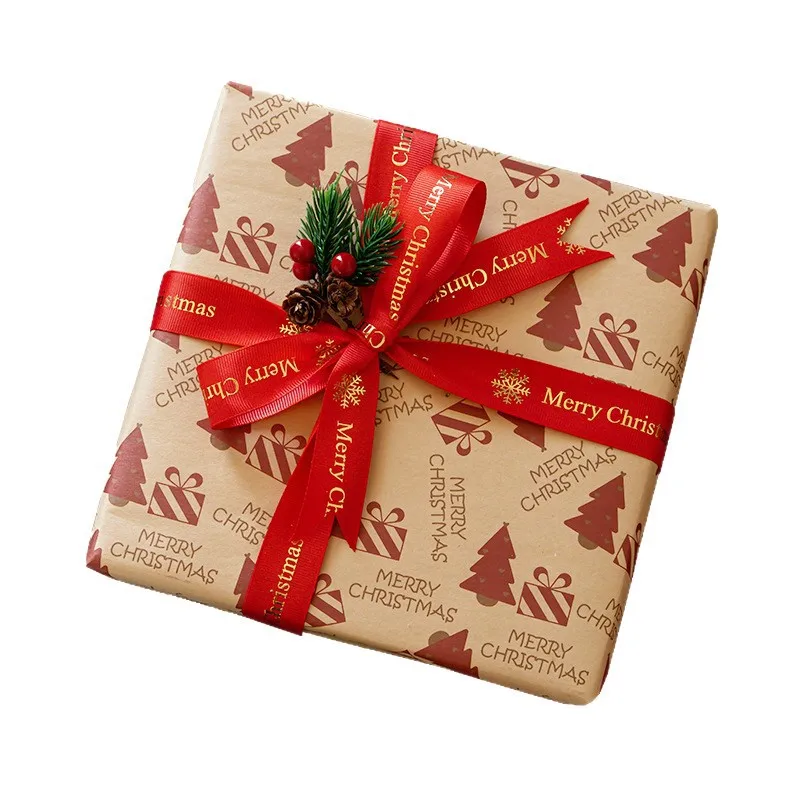 New Year Christmas Gift Wrapping Paper Kraft Packaging Papers Xmas Party Gift Packing Decor DIY Crafts Papers 50 pcs