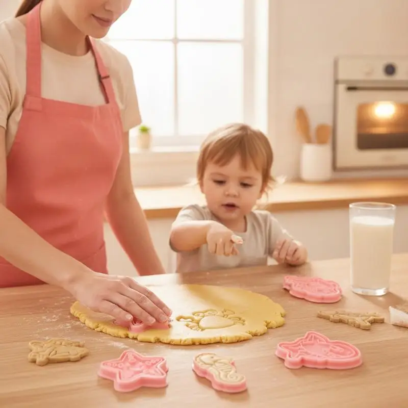 8 Pcs/Set DIY Cookie Molds Cartoon Cookies 3D Stereo Cookie Press Baking Tools Marine Animal Patterns Christmas Patterns Mold