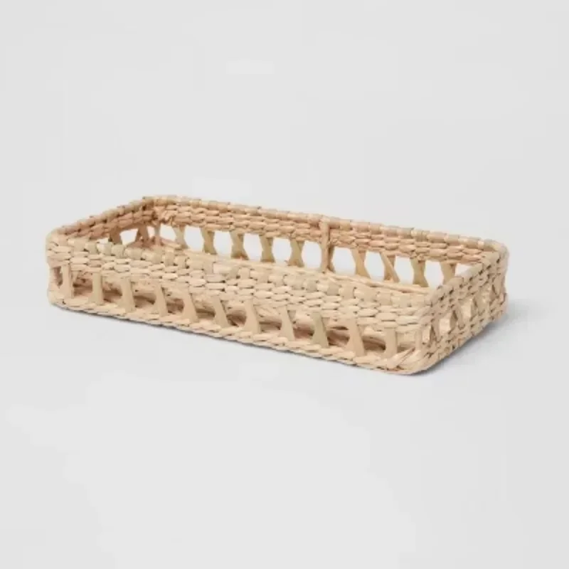 Bandeja de tecido natural - com decoração tipo ráfia, exuda atmosfera artística