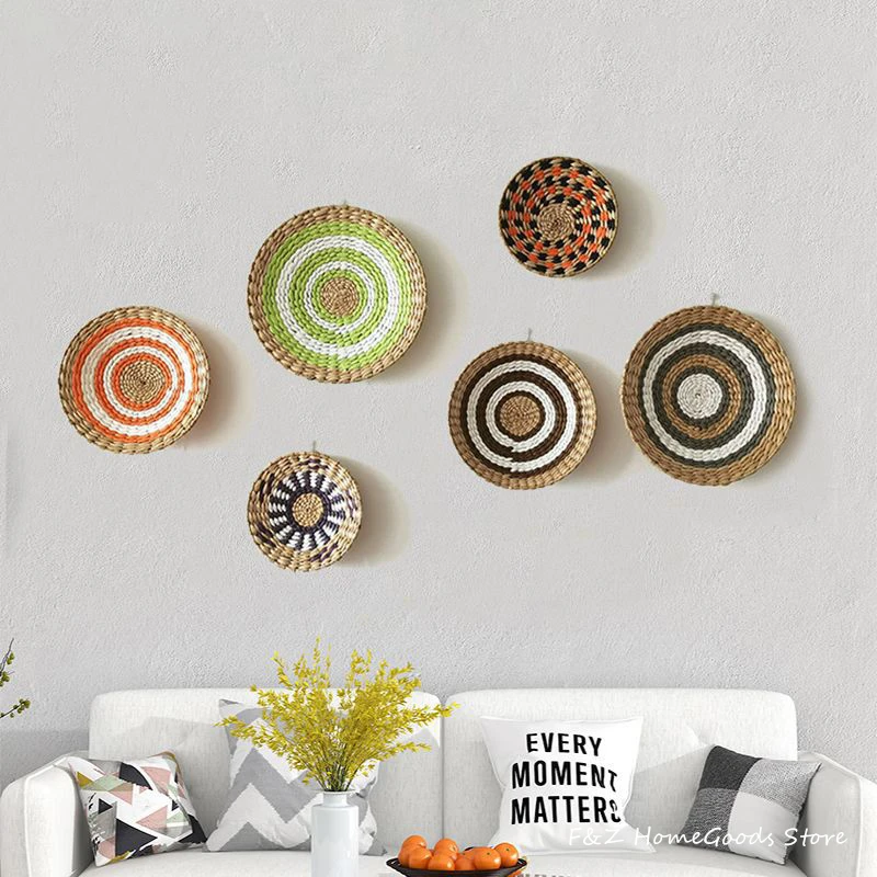 Nordic Simple Creative Combination Wall Decoration Rattan Grass Weaving For Home Decor Livingroom Bedroom Background Decoration