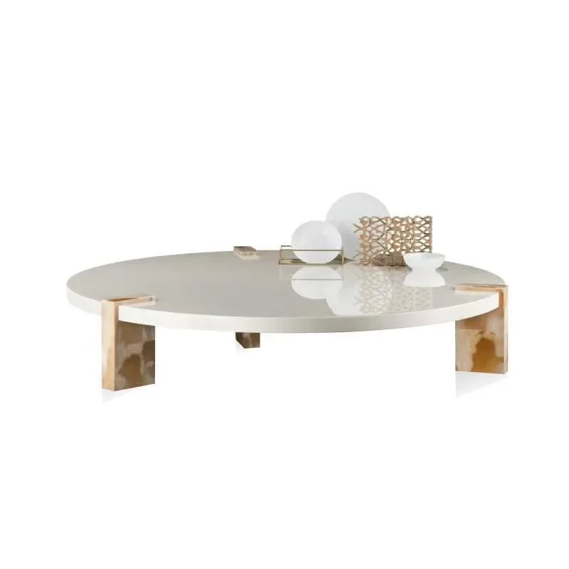 Tavolino da caffè in legno massello di lusso leggero Tavolino da tè rotondo retrò moderno di fascia alta con venature del legno